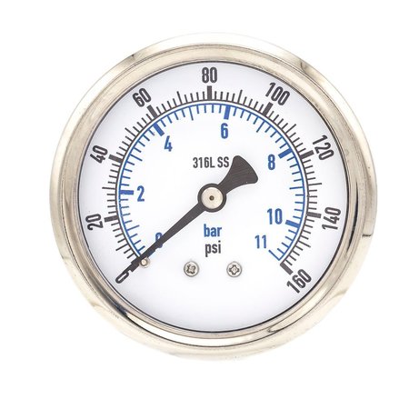 PIC GAUGES Gauge, 2.5", 0/160psi, 1/4"CBM, SS PRO-302D-254F-01